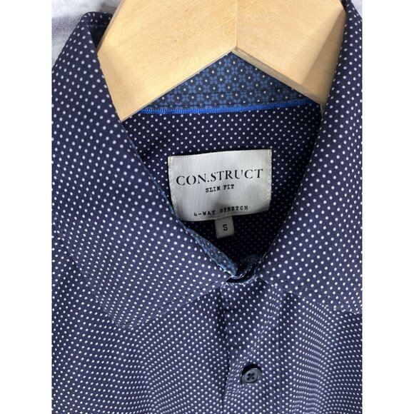 CON.STRUCT Men's Navy Polka Dot Slim Fit 4-Way Stretch Button Down Small - Picture 2 of 5